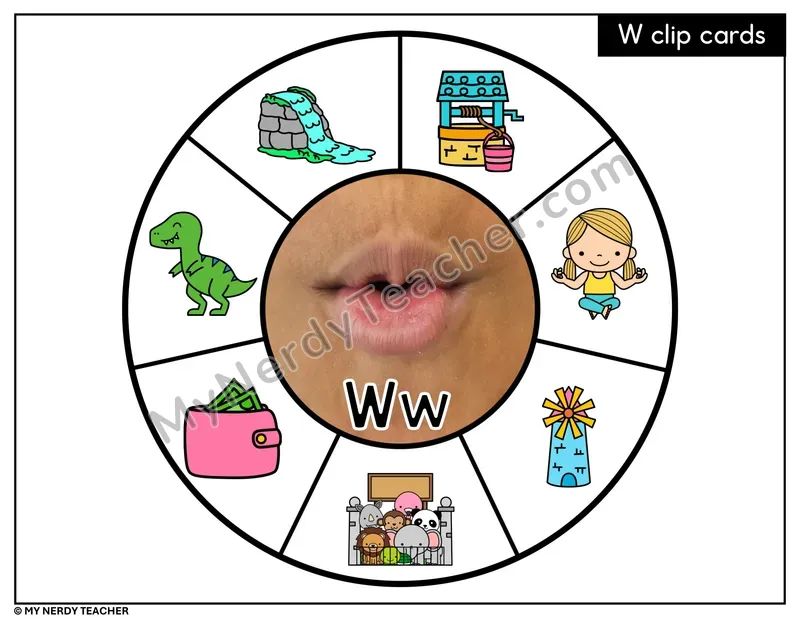 Letter W Beginning Sounds Clip Card