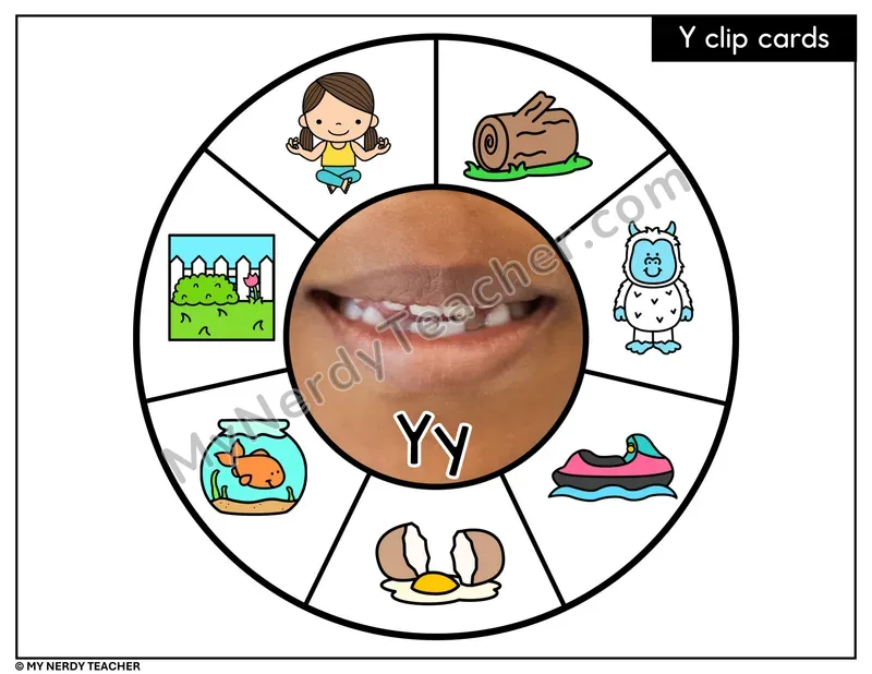 Letter Y Beginning Sounds Clip Card