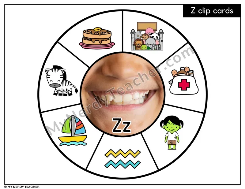 Letter Z Beginning Sounds Clip Card