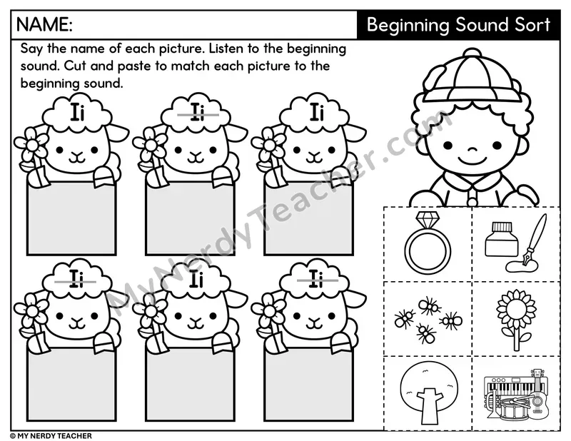 Letter I Beginning Sound Sort — Cut and Paste