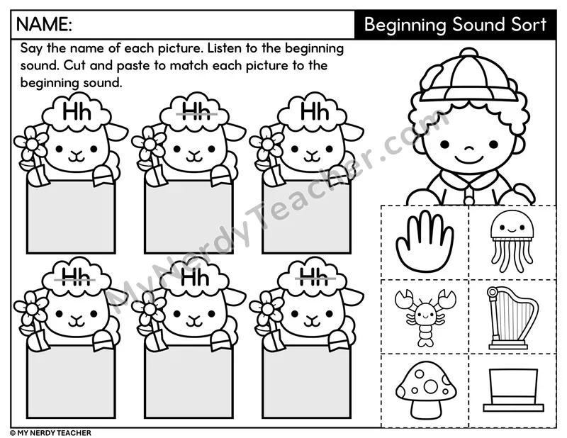 Letter H Beginning Sound Sort — Cut and Paste