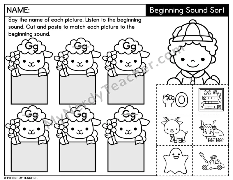Letter G Beginning Sound Sort — Cut and Paste