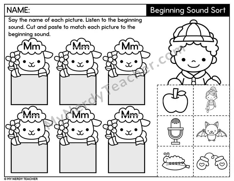 Letter M Beginning Sound Sort — Cut and Paste