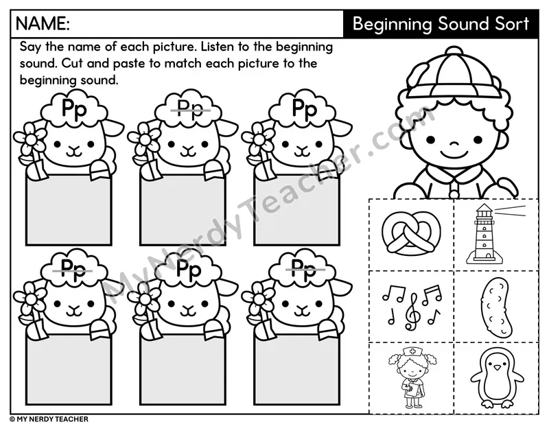Letter P Beginning Sound Sort — Cut and Paste