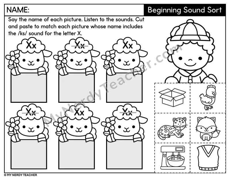 Letter X Beginning Sound Sort — Cut and Paste