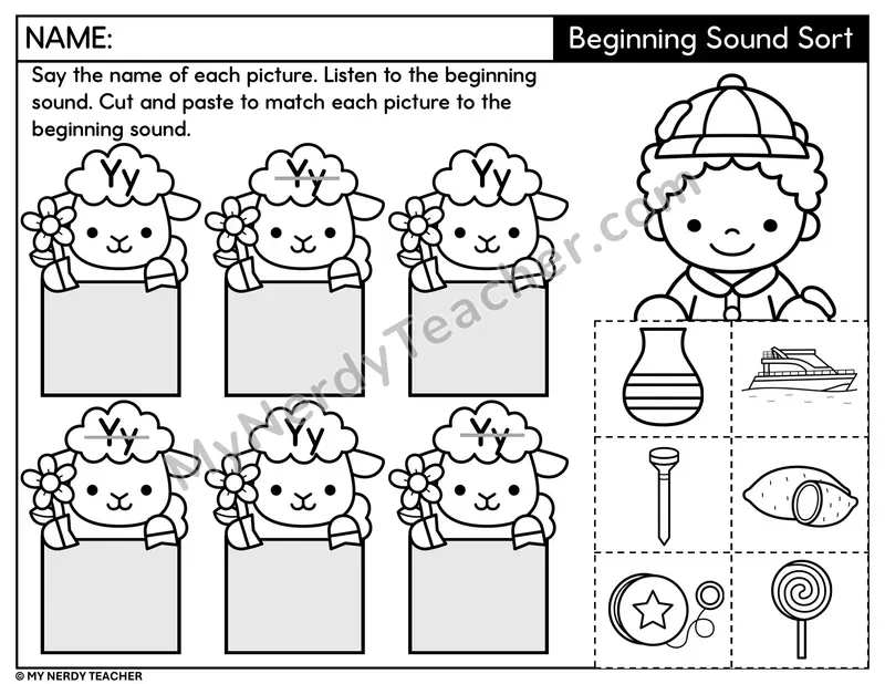Letter Y Beginning Sound Sort — Cut and Paste