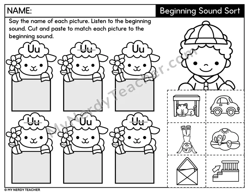 Letter U Beginning Sound Sort — Cut and Paste