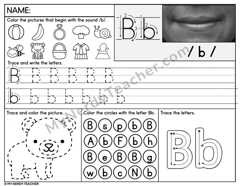 Letter B Tracing Worksheet and Find