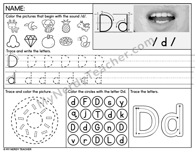 Letter D Tracing Worksheet and Find