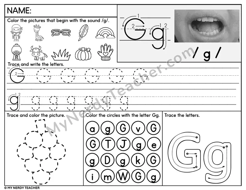 Letter G Tracing Worksheet and Find