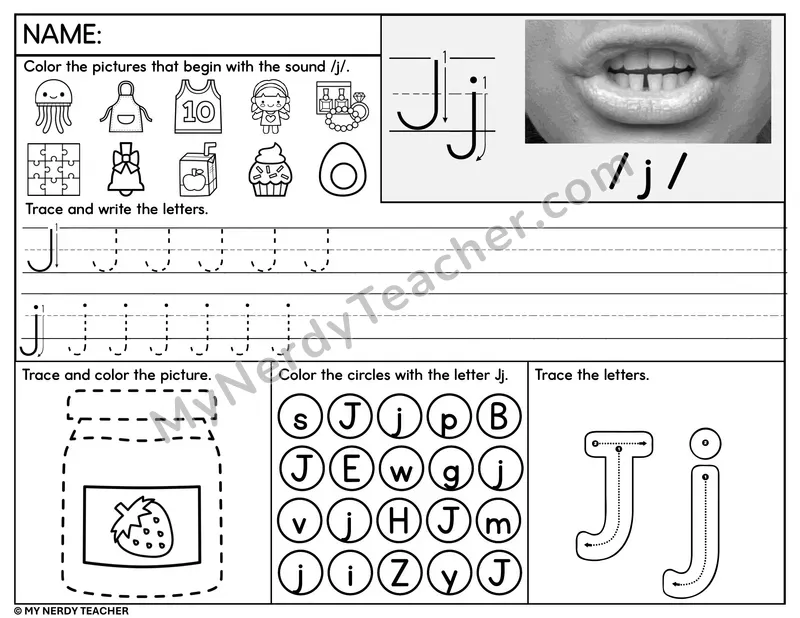 Letter J Tracing Worksheet and Find