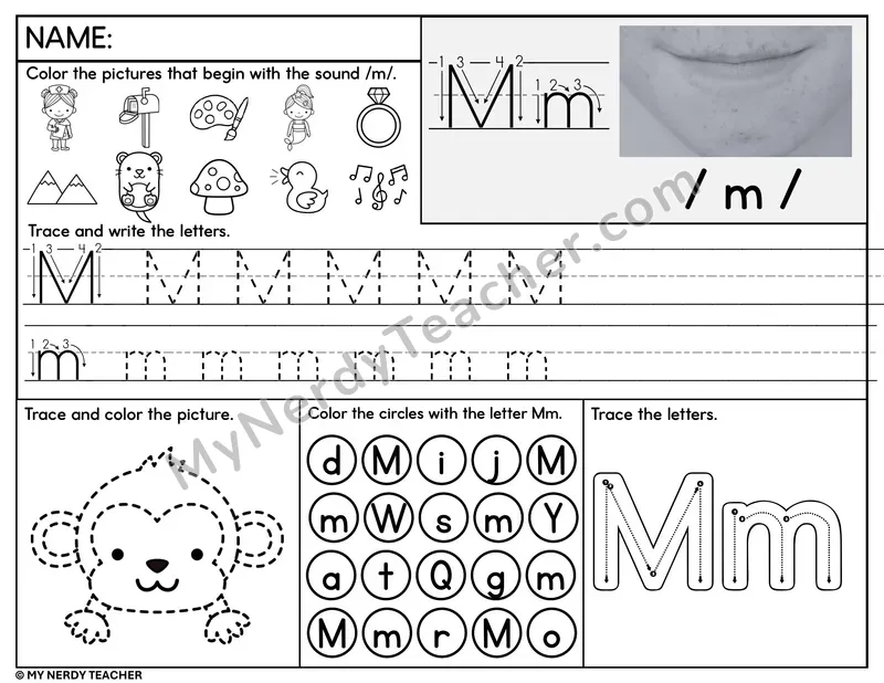 Letter M Tracing Worksheet and Find