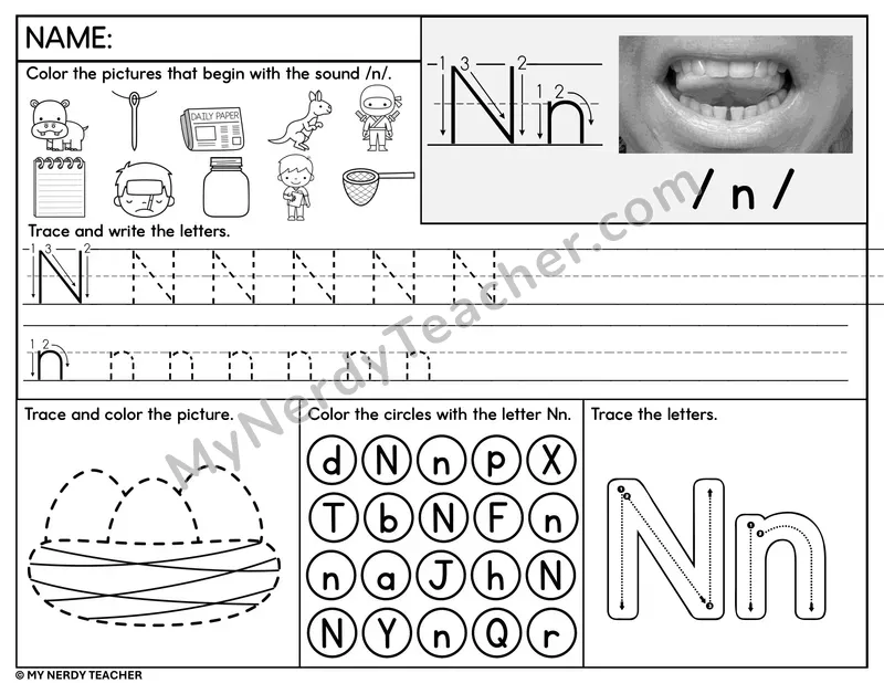Letter N Tracing Worksheet and Find