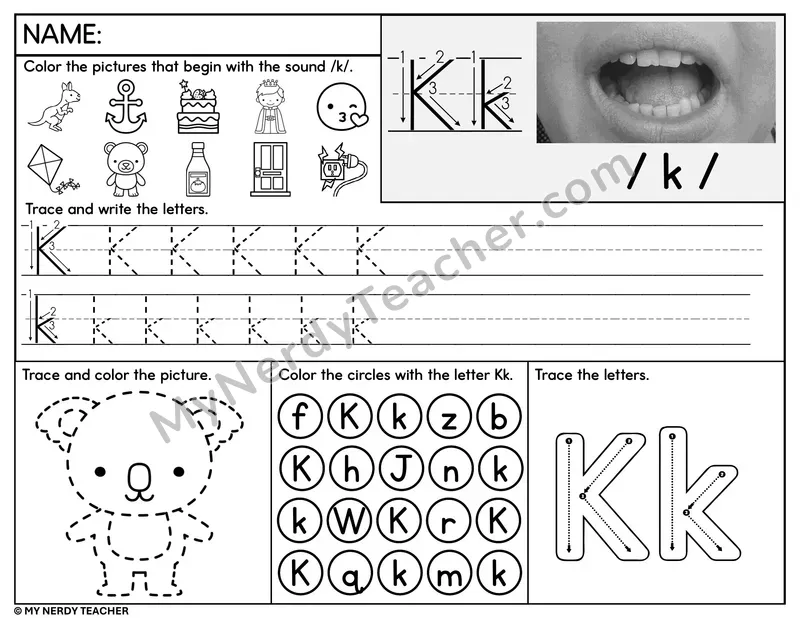 Letter K Tracing Worksheet and Find