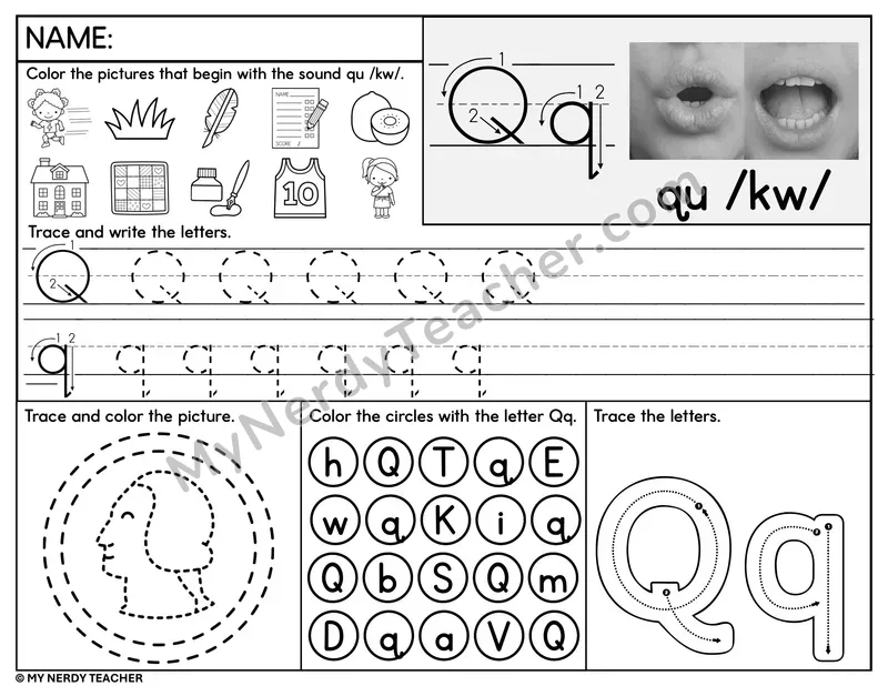 Letter Q Tracing Worksheet and Find