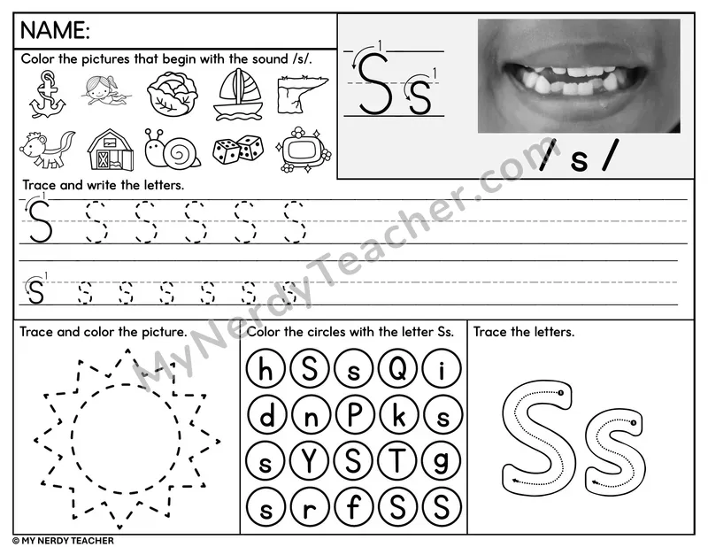 Letter S Tracing Worksheet and Find