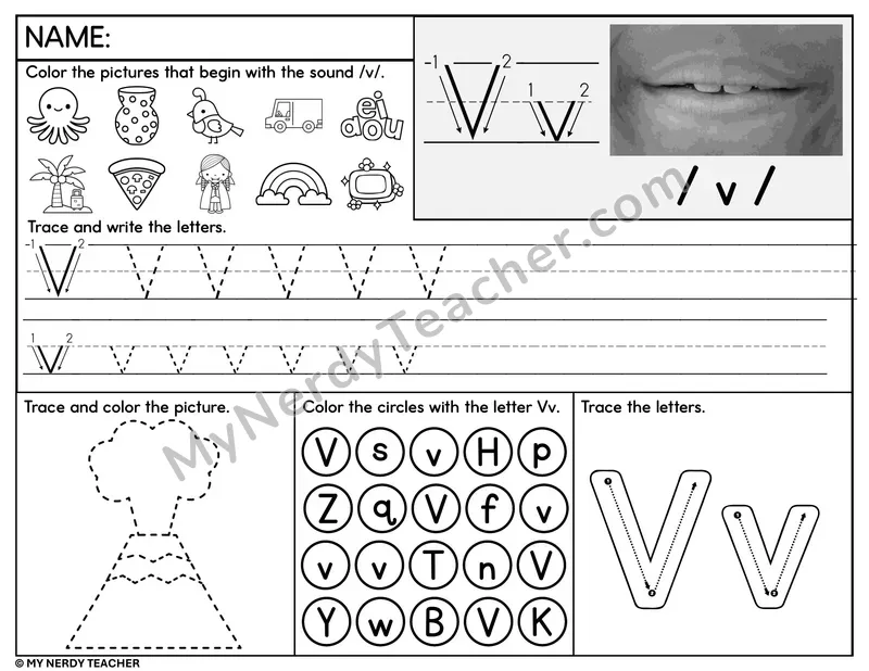 Letter V Tracing Worksheet and Find