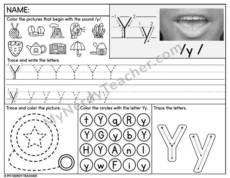 Letter Y Tracing Worksheet and Find