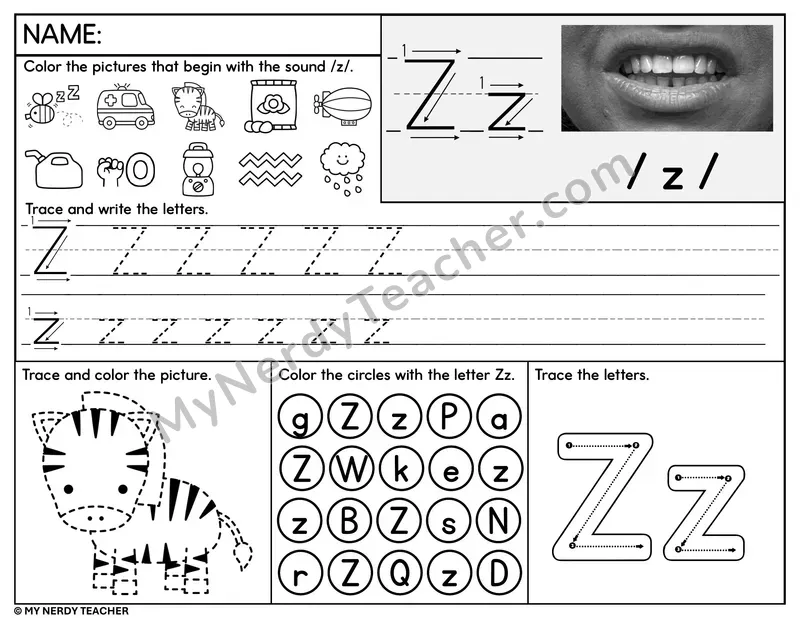 Letter Z Tracing Worksheet and Find