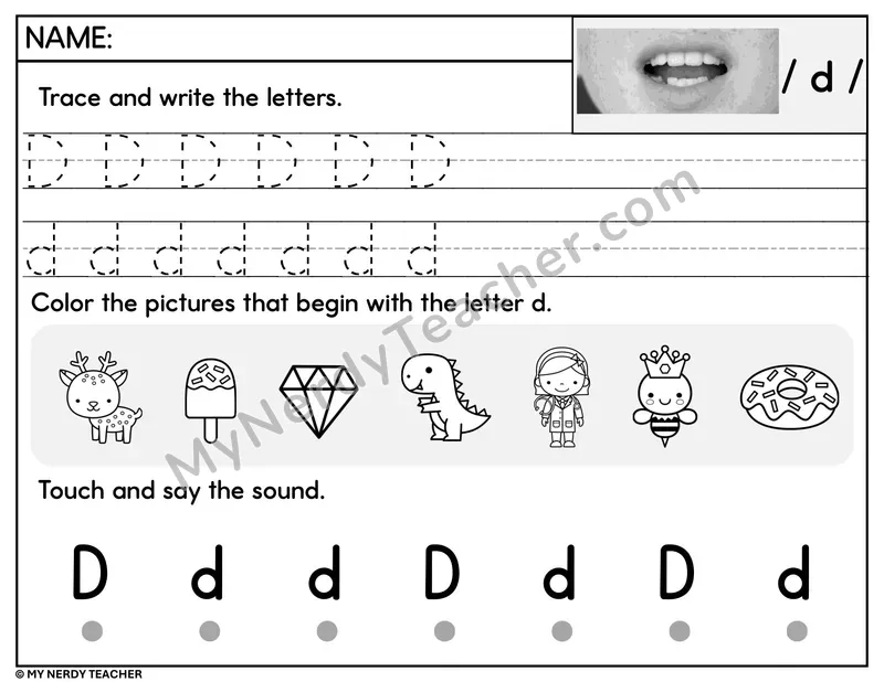 Letter D Trace and Write Worksheet