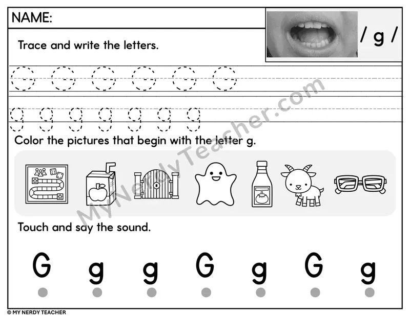 Letter G Trace and Write Worksheet