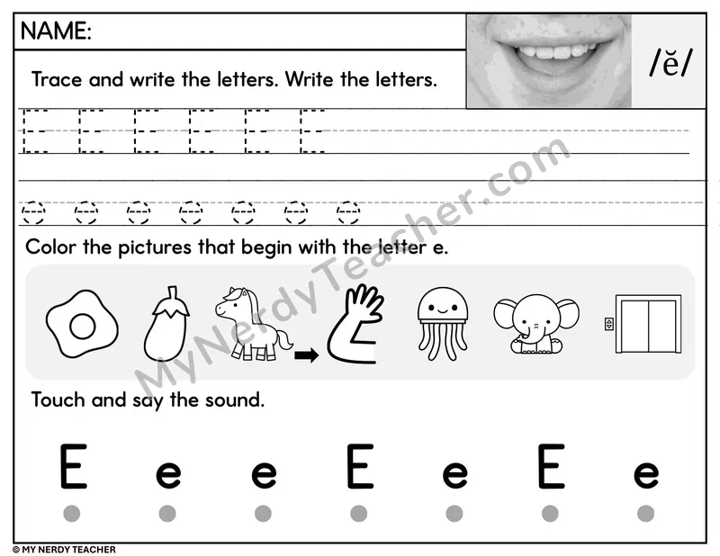 Letter E Trace and Write Worksheet