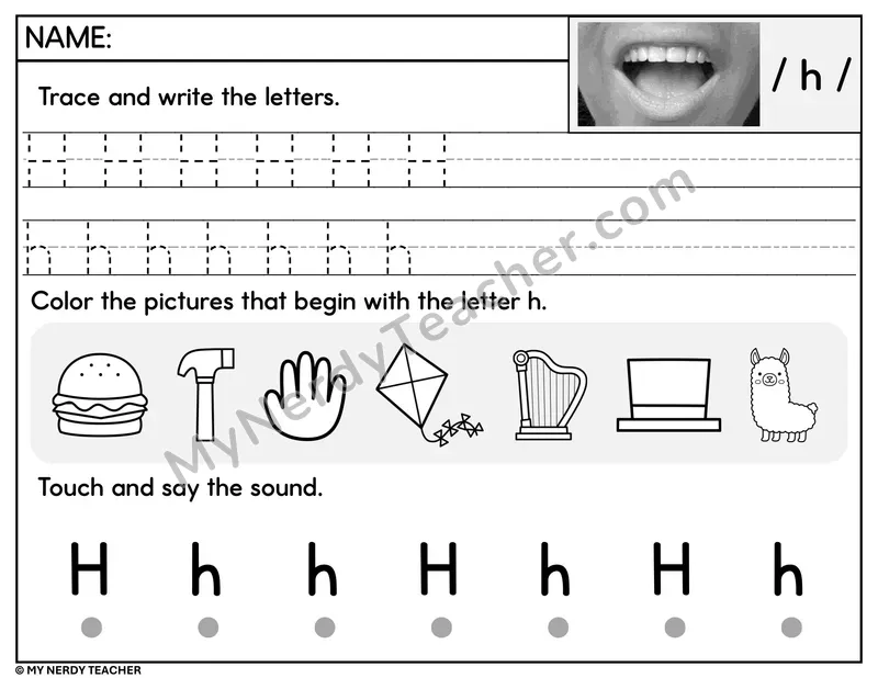 Letter H Trace and Write Worksheet