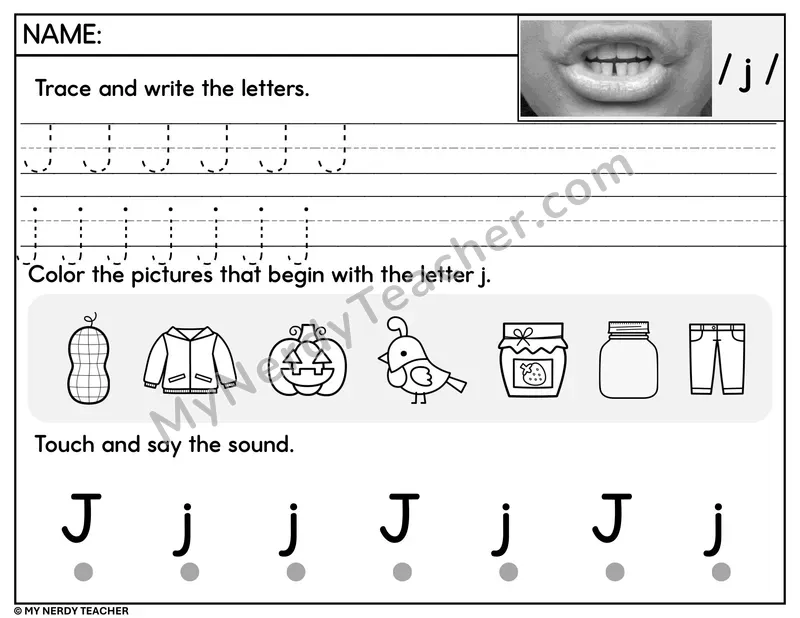 Letter J Trace and Write Worksheet