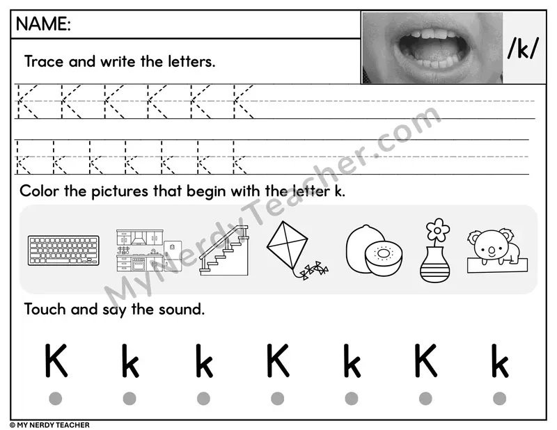 Letter K Trace and Write Worksheet