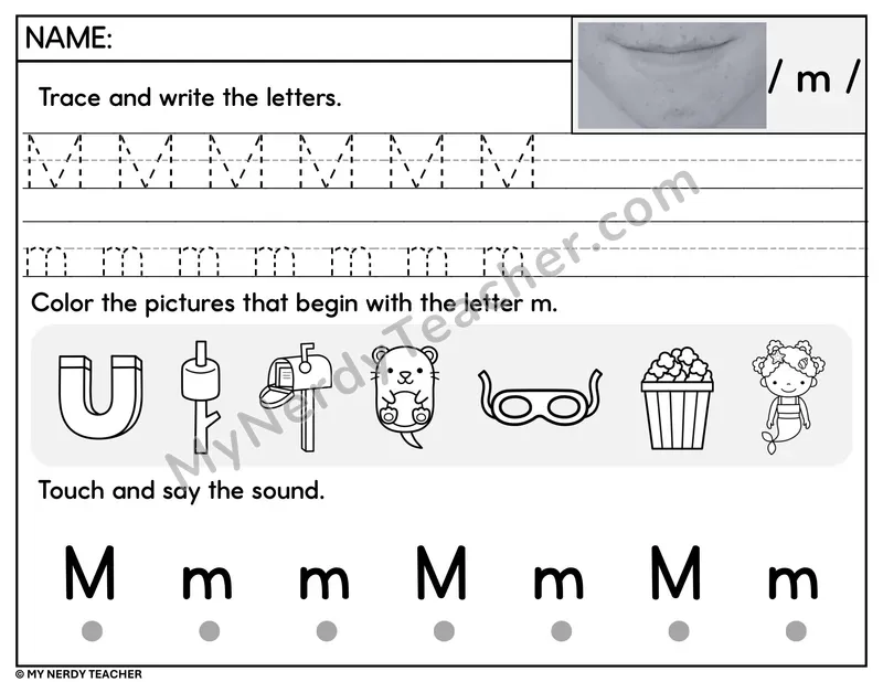 Letter M Trace and Write Worksheet