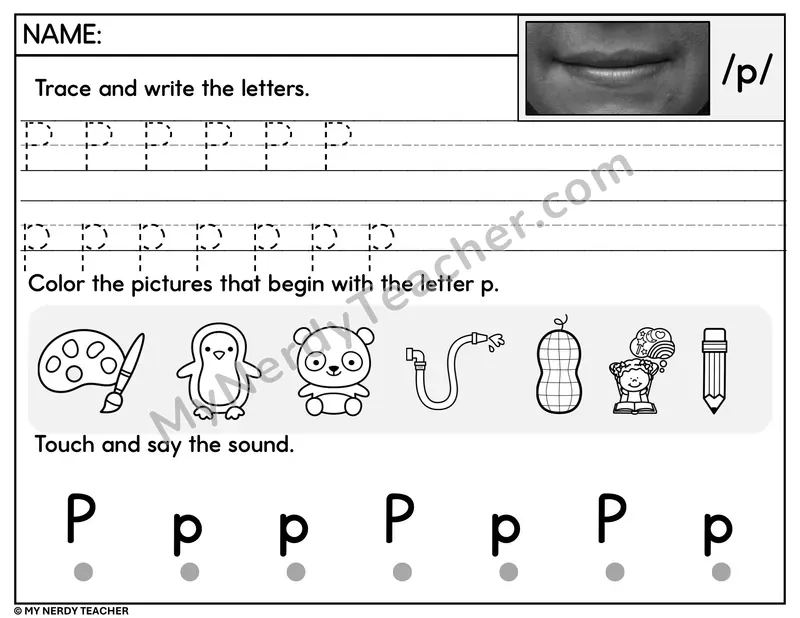Letter P Trace and Write Worksheet