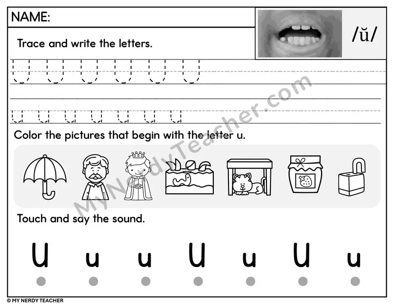 Letter U Trace and Write Worksheet