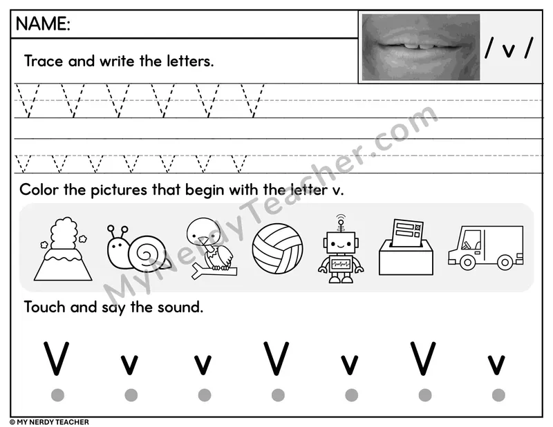 Letter V Trace and Write Worksheet