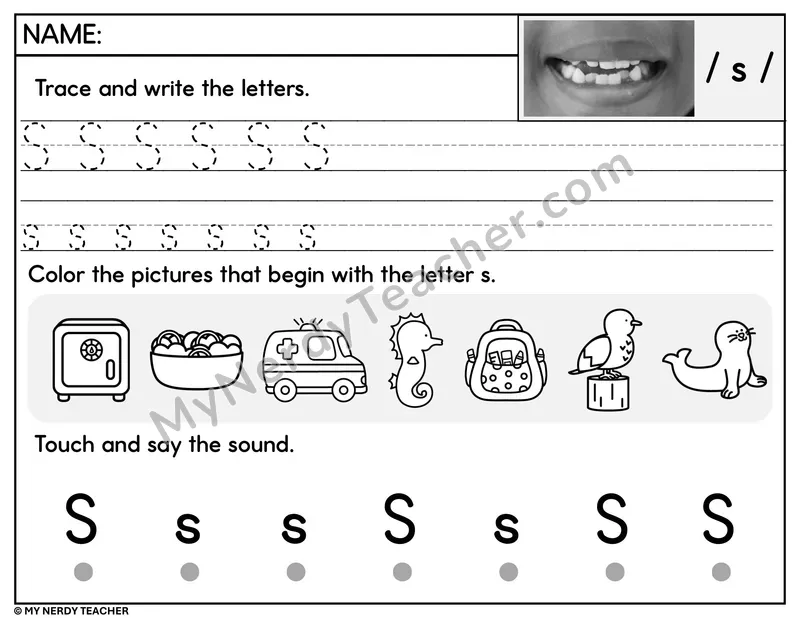 Letter S Trace and Write Worksheet