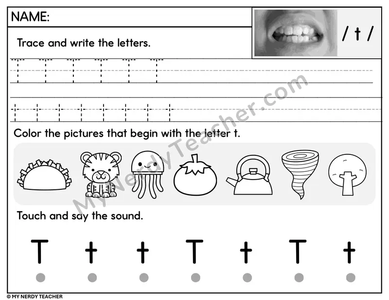 Letter T Trace and Write Worksheet