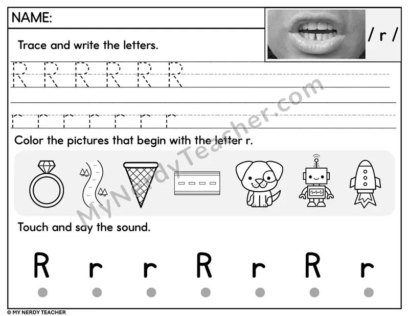 Letter R Trace and Write Worksheet