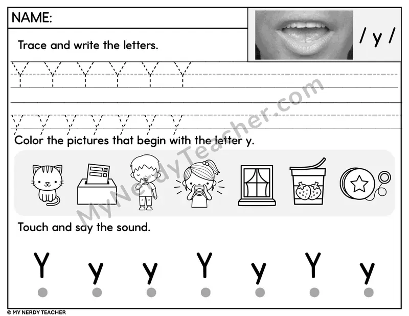 Letter Y Trace and Write Worksheet