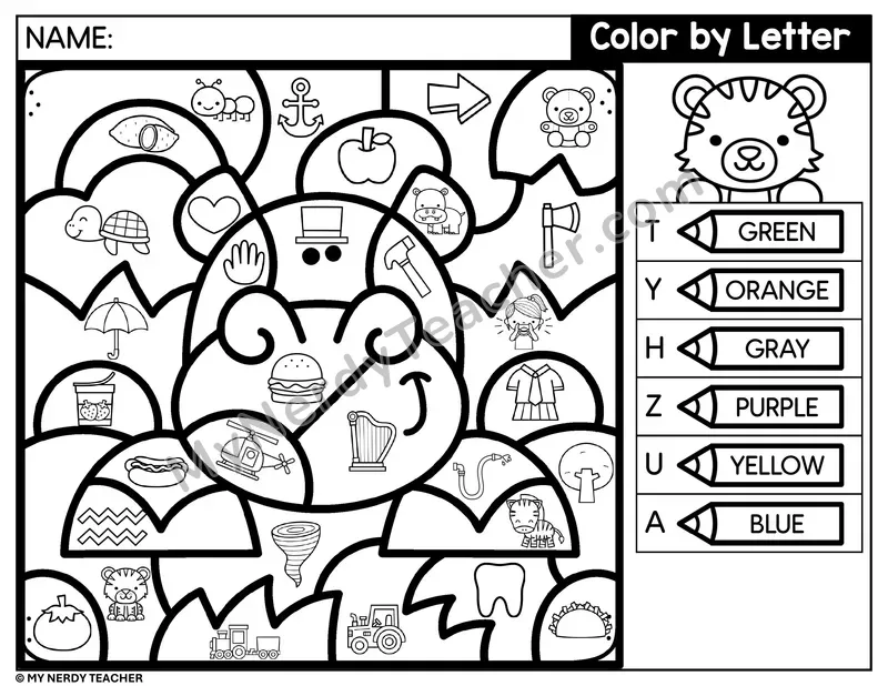 Color by Beginning Sound — Letters T, Y, H, Z and More