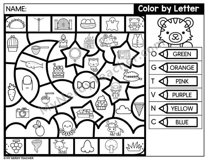 Color by Beginning Sound — Letters O, G, T, V and More