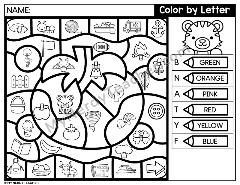 Color by Beginning Sound — Letters B, N, A, T and More