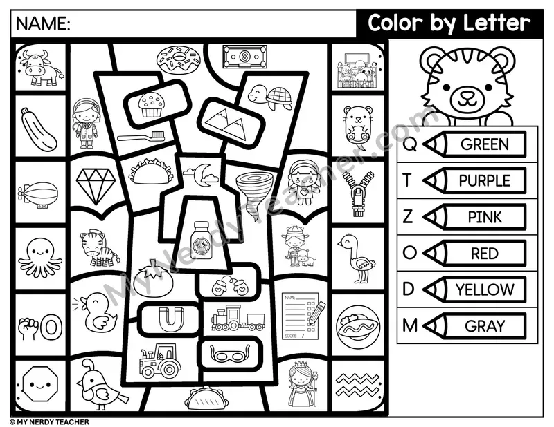 Color by Beginning Sound — Letters Q, T, Z, O and More