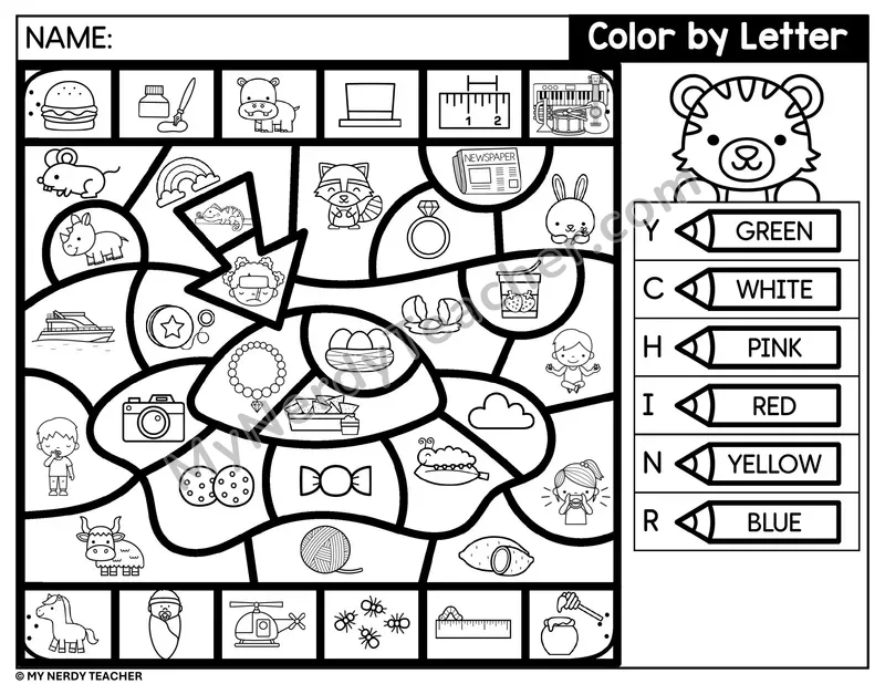 Color by Beginning Sound — Letters Y, C, H, I and More