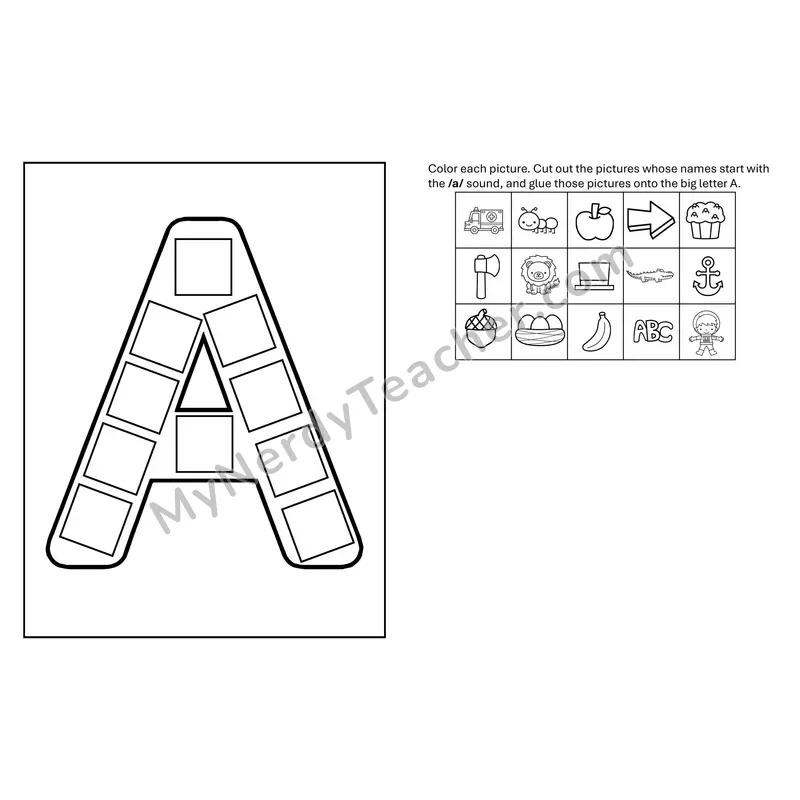 Letter A Beginning Sounds Cut and Paste Craft