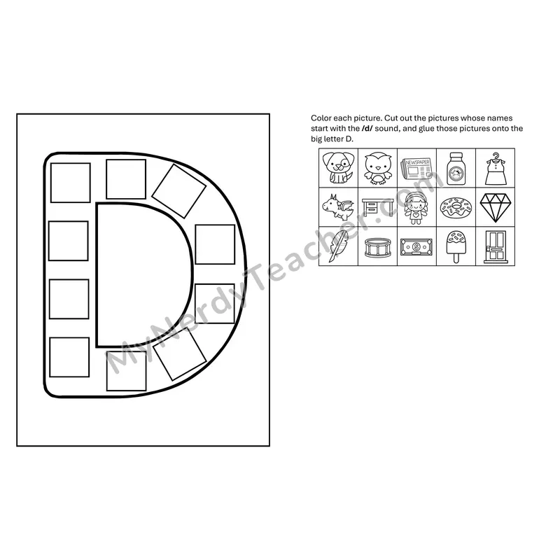 Letter D Beginning Sounds Cut and Paste Craft