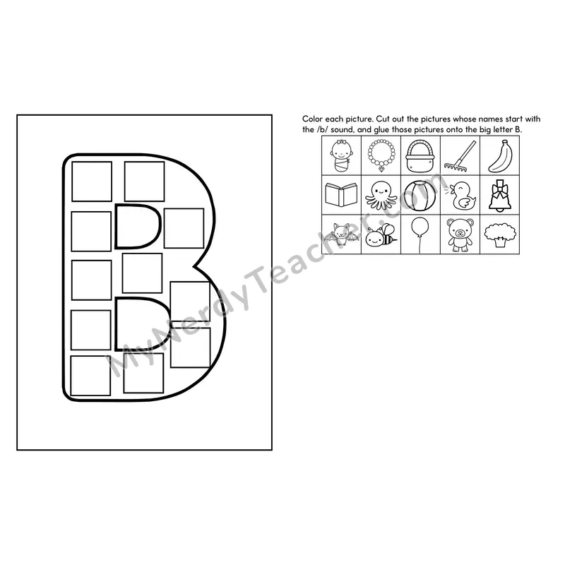 Letter B Beginning Sounds Cut and Paste Craft