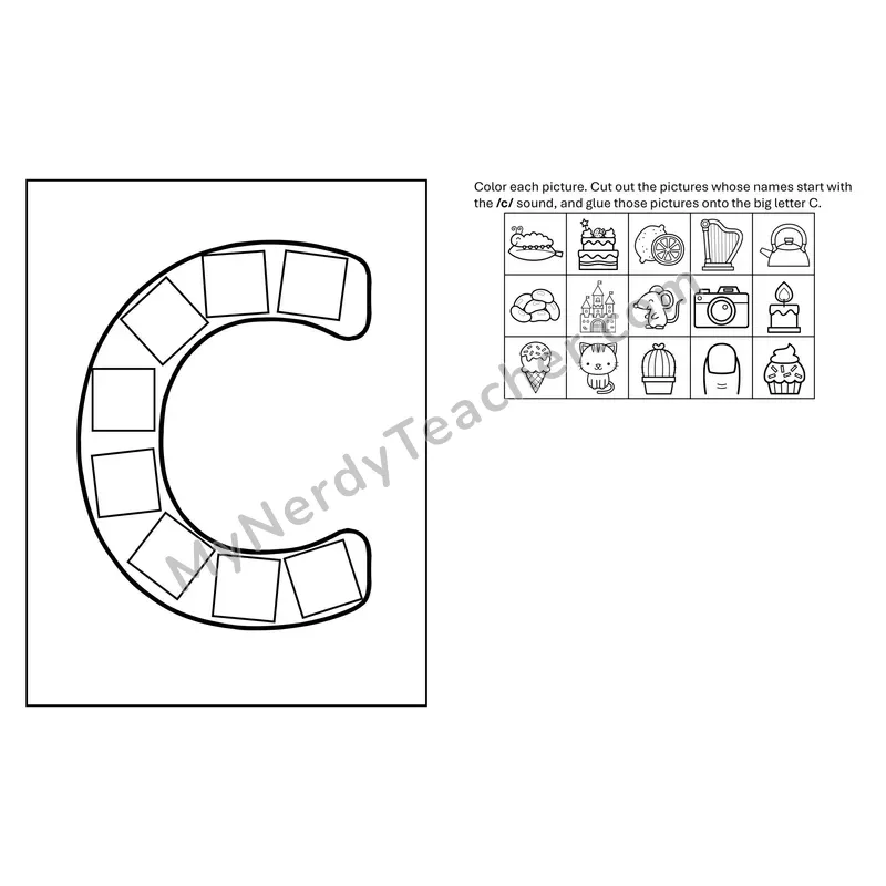 Letter C Beginning Sounds Cut and Paste Craft