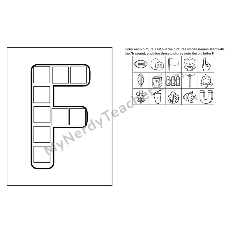 Letter F Beginning Sounds Cut and Paste Craft