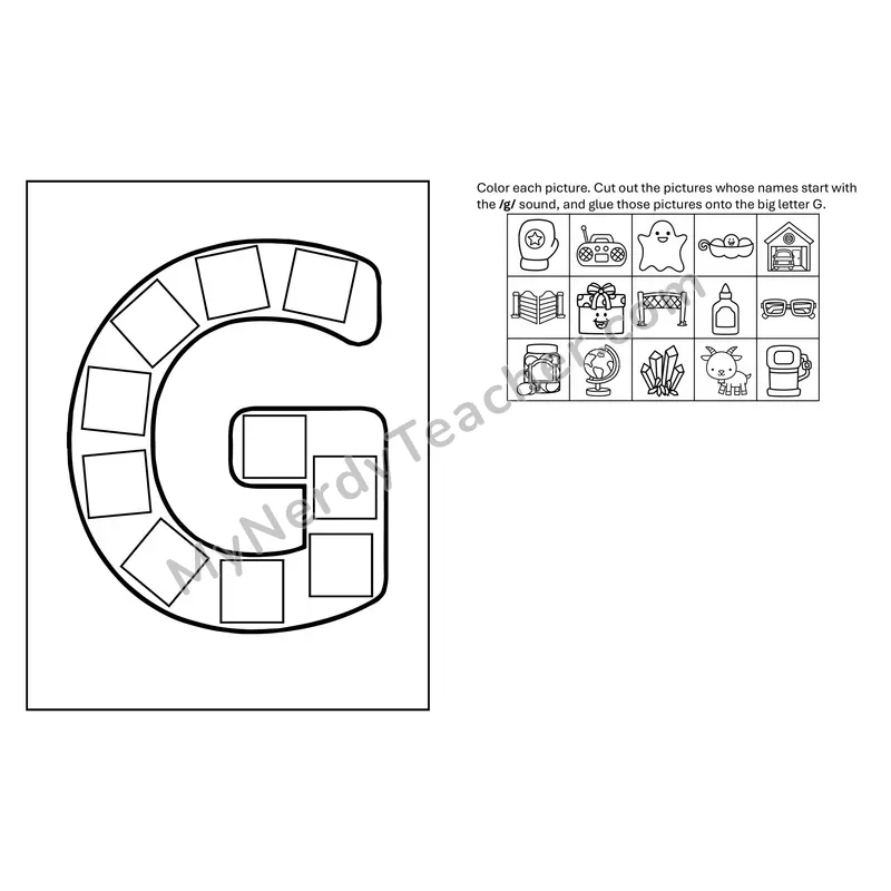 Letter G Beginning Sounds Cut and Paste Craft