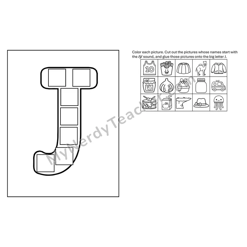 Letter J Beginning Sounds Cut and Paste Craft