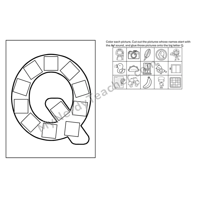 Letter Q Beginning Sounds Cut and Paste Craft